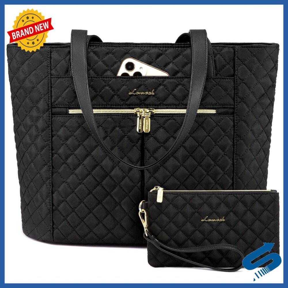 Diamond Quilted Laptop Tote Bag Professional Work Travel Shoulder Bag